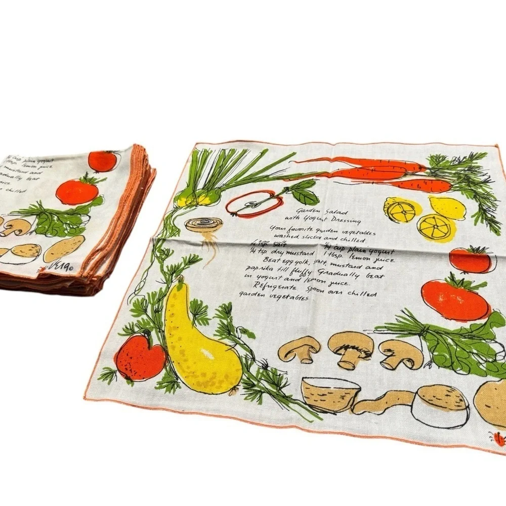 Vintage Vera Newman Linen Garden Salad With Yogurt Dressing Towel Set of 11